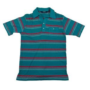 VTG Knights Bridge For Men Teal Red Striped Polo Shirt S/S Cotton Polyester Sz M